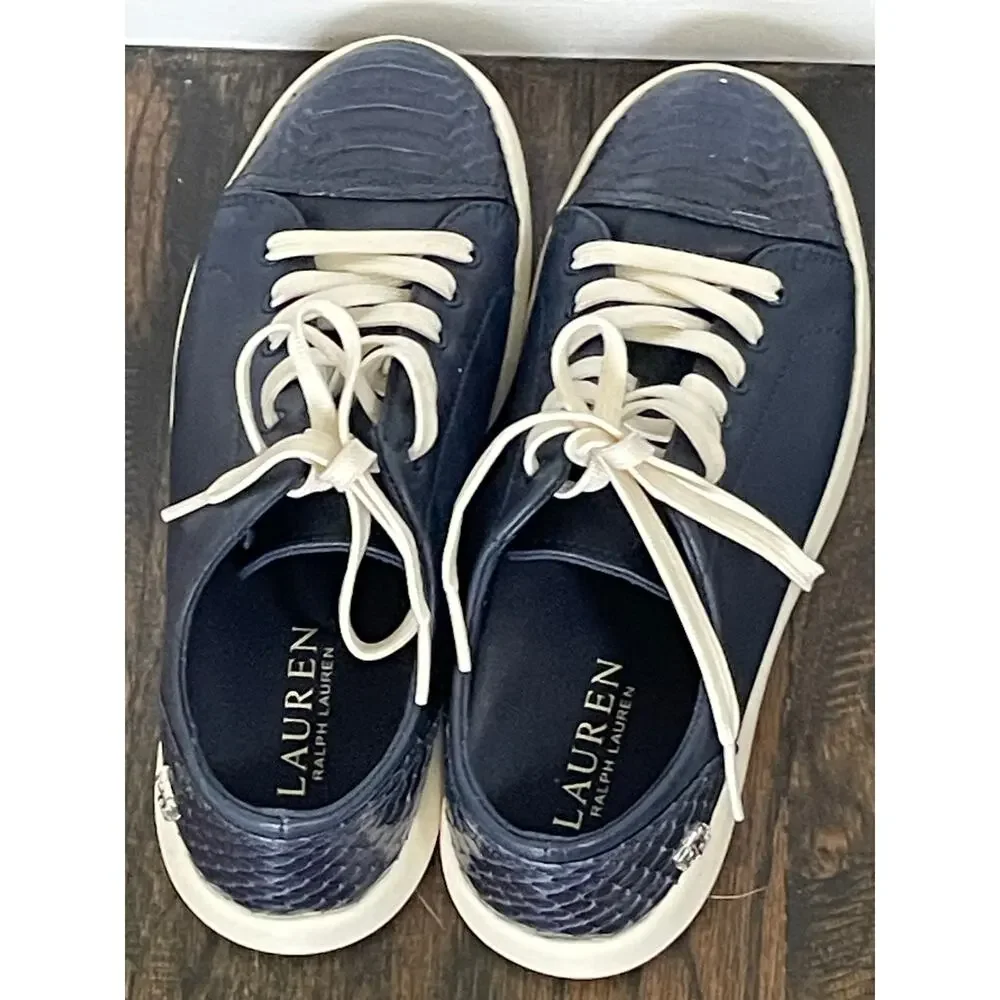 Lauren Ralph Lauren Navy Leather Snake Toe Sneakers Womens 6